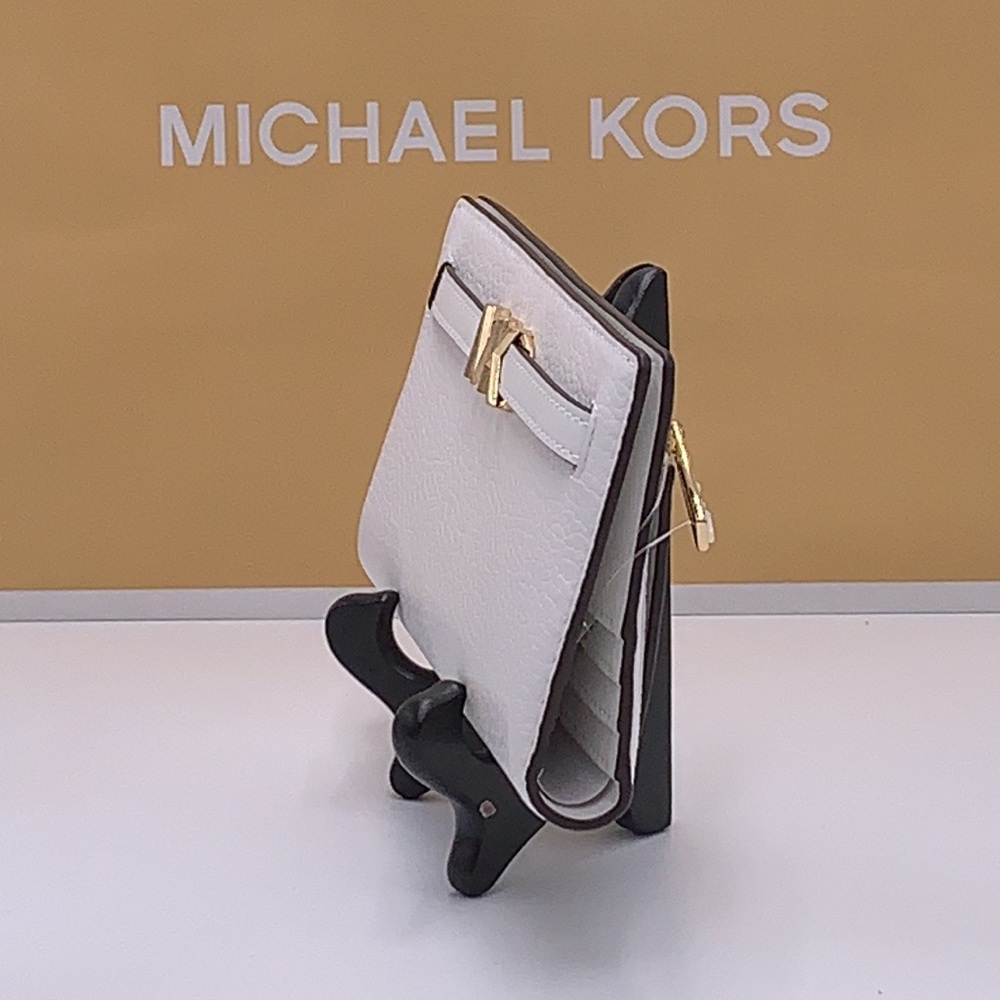 Michael Kors Reed Large Bifold Pebbled Leather Snap Wallet Card Case Optic White - Picture 7 of 11